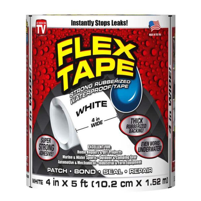 FLEX TAPE TFSWHTR0405 Strong Rubberised Waterproof 10.2cmx1.52m WHITE Patch Bond Seal TFSWHTR0405