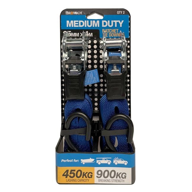 Bremick TDRPB250402D Ratchet Tiedown Straps 2 Piece 4m x 25mm 900kg TDRPB250402D
