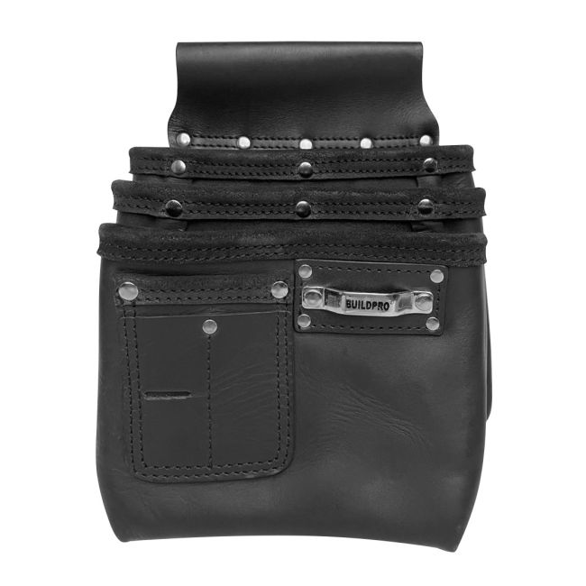 BuildPro Nail Bag 3 Pocket Leather Heavy Duty Stitching Pouch LBNBS3B