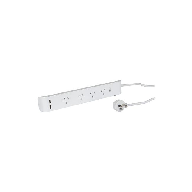 4 Way Mains Powerboard with 2 X USB and Surge Protection