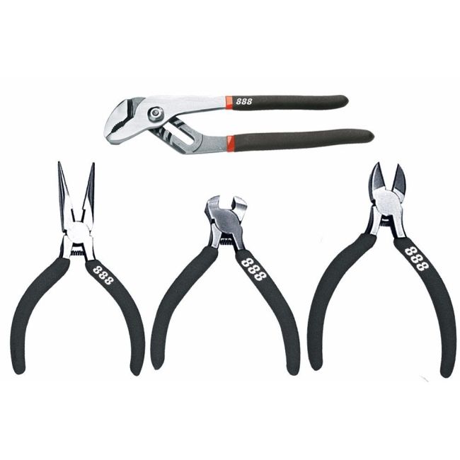 888 Tools Mini Pliers Set 4 Piece Water Pump Long Nose Diagonal End Cutter T832901