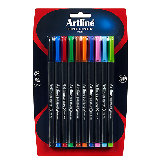 Artline Supreme Fineline Pens 10 Piece 0.4mm Assorted Colours EPFS-200/10BS