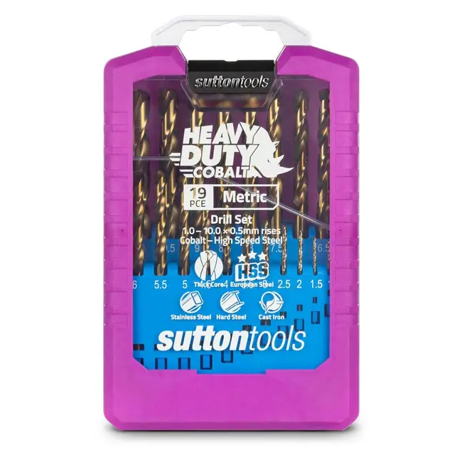 Sutton 1-10mm Metric HSS-Cobalt Jobber Drill Bit Set - HD-COBALT - 19 Piece D109SM2