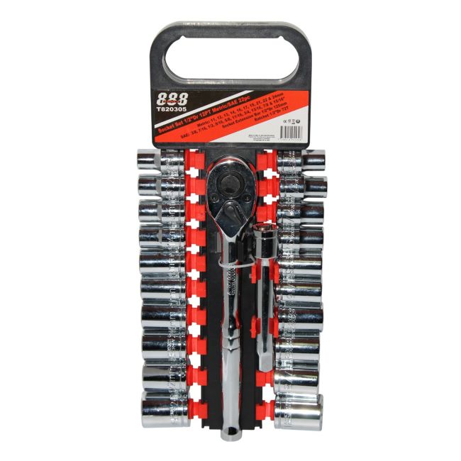 888 Tools Socket Set 22 Piece 1/2â€™â€™Drive 12PT Metric/SAE Imperial T820305