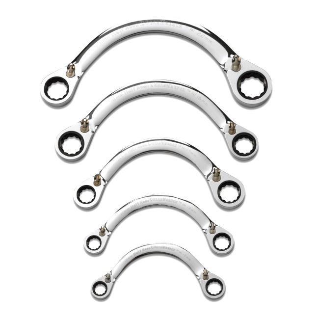 GearWrench Half Moon Ratcheting Wrench Set 5 Piece 10-22mm 12 Point Reversible Double Box 9850
