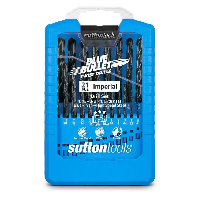 Sutton 1/16-3/8inch Imperial HSS-Blue Jobber Drill Bit Set - BLUE BULLET - 21 Piece D102S2