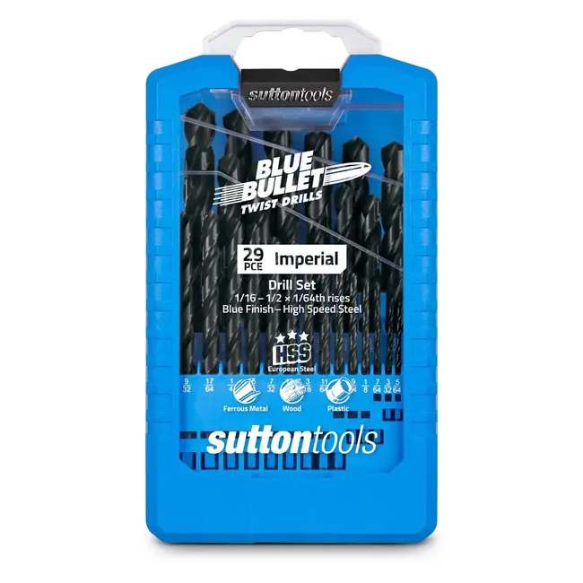 Sutton 1/16-1/2inch Imperial HSS-Blue Jobber Drill Bit Set - BLUE BULLET - 29 Piece D102S3
