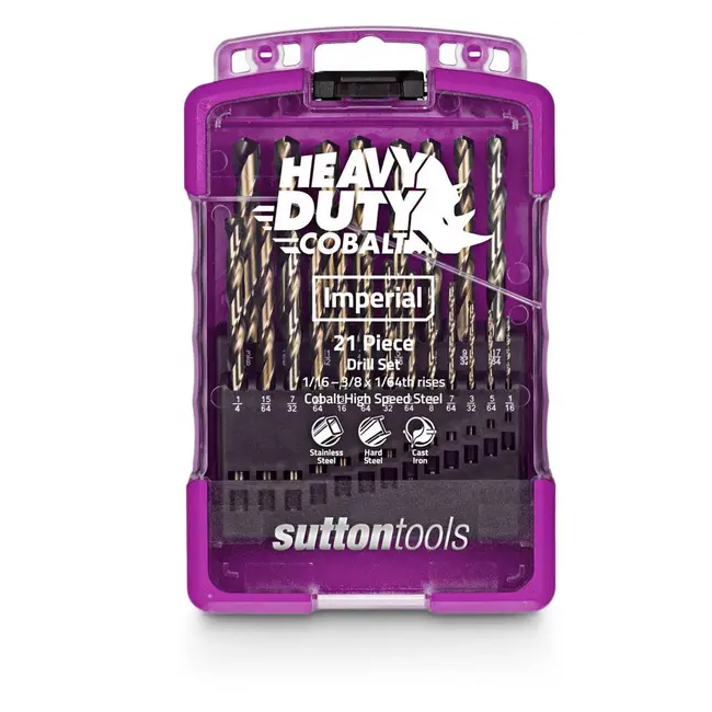 Sutton 1/16-3/8inch Imperial HSS-Cobalt Jobber Drill Bit Set - HD-COBALT - 21 Piece D109S2