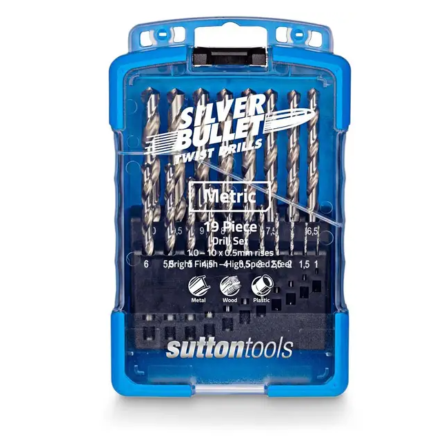 Sutton 1-10mm Metric HSS-Bright Jobber Drill Bit Set - SILVER BULLET - 19 Piece D101SM2
