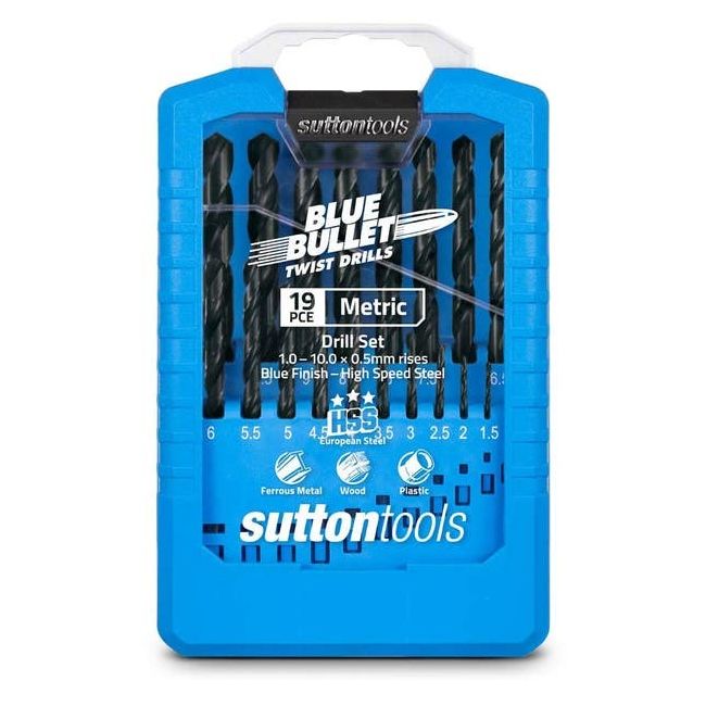 Sutton 1-10mm Metric HSS-Blue Jobber Drill Bit Set - BLUE BULLET - 19 Piece D102SM2