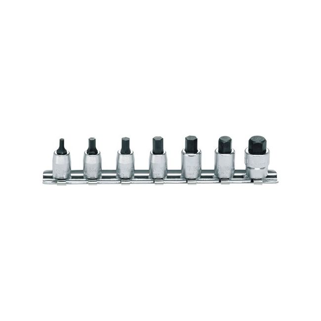 Koken 7PC 1/4"Dr Inhex Bit Socket Set (3MM 10MM) On 100MM Rail KORS2010M/7L100