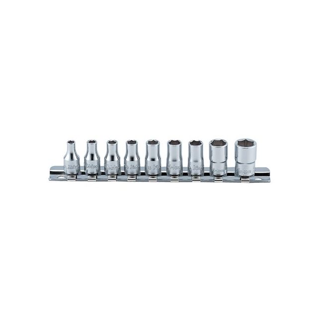 Koken Socket Set On Rail 1/4Dr Whit/Worth 9PC 8Ba-0Ba KORS2400W/9-BA