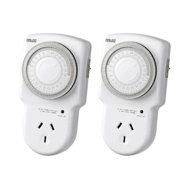 Arlec 24 Hour Analogue Timer Surge Protected 2 Pack PC729