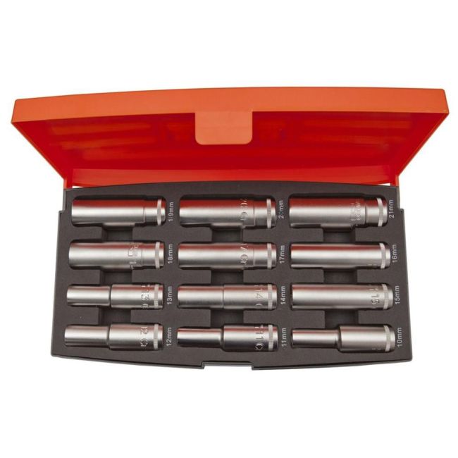 Bahco 1/2" Square Drive Deep Socket Set with Metric Hex Profile S1612L