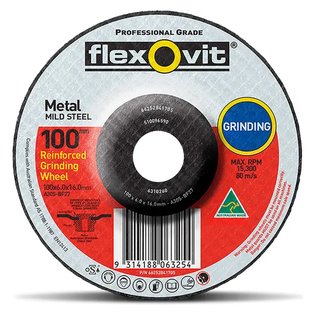Flexovit 100x6.0x16mm Metal Grinding Disc 25PK 66252841705