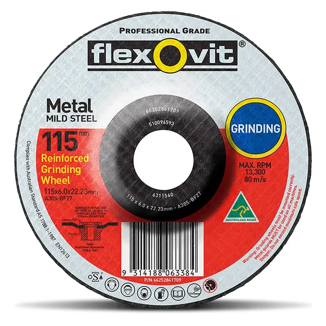 Flexovit 115x6.0x22.2mm Metal Grinding Disc 25PK 66252841709