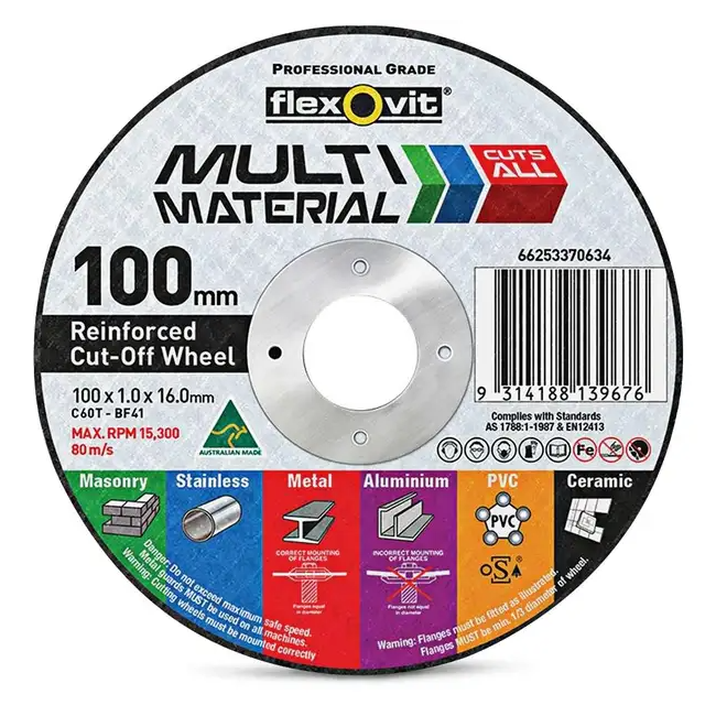 Flexovit 100x1.0mm MultiPurpose Cut Off Disc MULTIMATERIAL 25PK 66253370634