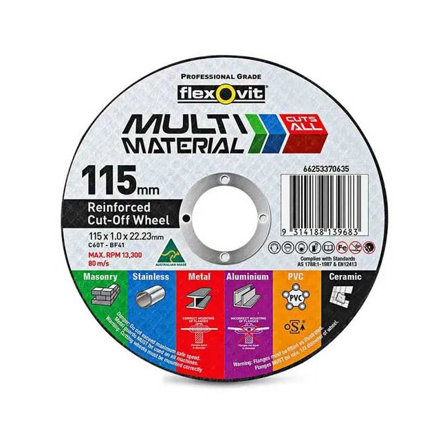 Flexovit 115x1.0mm Multipurpose Cut Off Disc MULTIMATERIAL 25Pk 66253370635