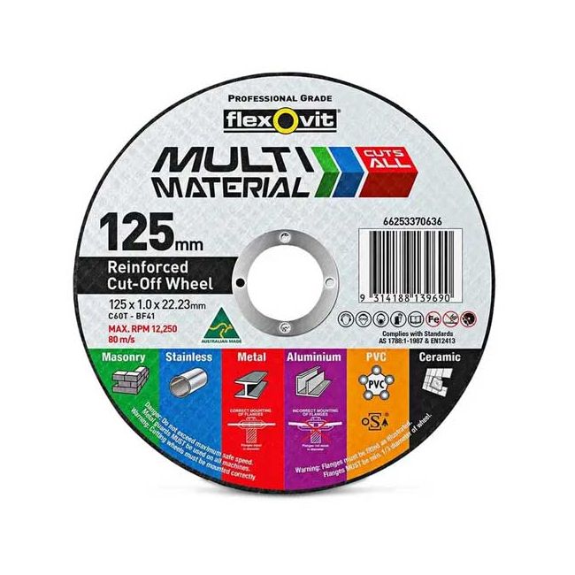Flexovit 125x1.0mm Multipurpose Cut Off Disc MULTIMATERIAL 25PK 66253370636