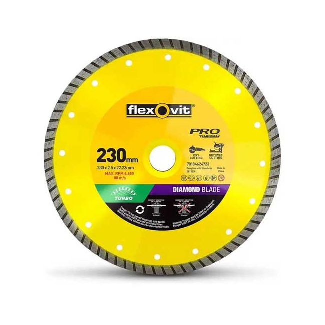 Flexovit 230mm Turbo Diamond Blade for General Purpose Cutting 70184624723