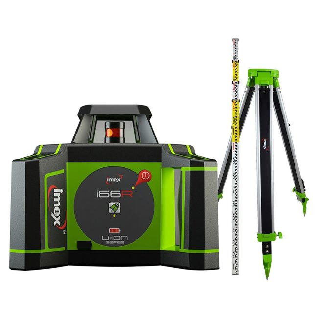Imex Rotating Laser Level RED BEAM Horizontal Only + Tripod & 5m Staff i66RK