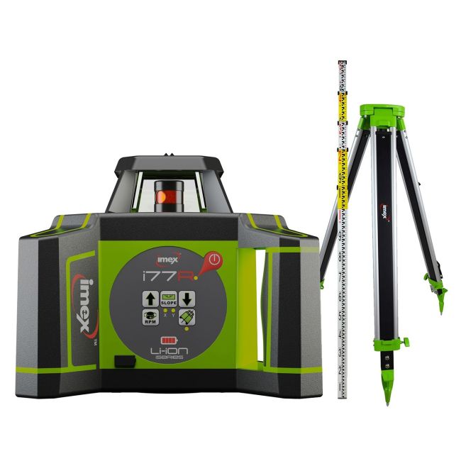 Imex Rotating Laser Level 600m RED BEAM Horizontal Only +Tripod & 5m Staff i77RK