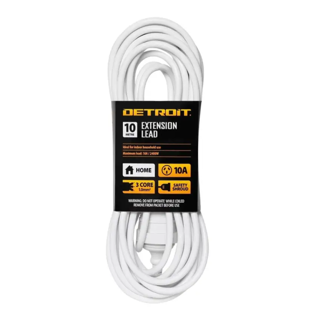 Detroit 10M 10A Domestic Extension Lead White DHHEL10M10AW