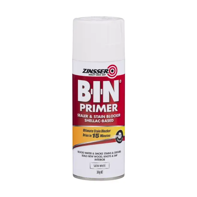 Zinsser B-I-N Primer Aerosol 369g Satin White | Fast-Drying Shellac Primer Spray