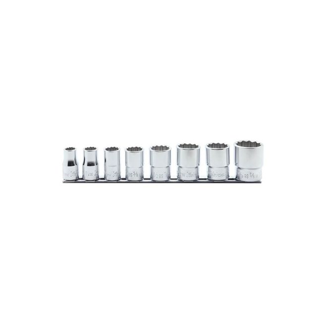 Koken 8PC 1/2"Dr Socket Set On Rail (3/6" X 5/8" AF) 12 PT KORS4405W/8