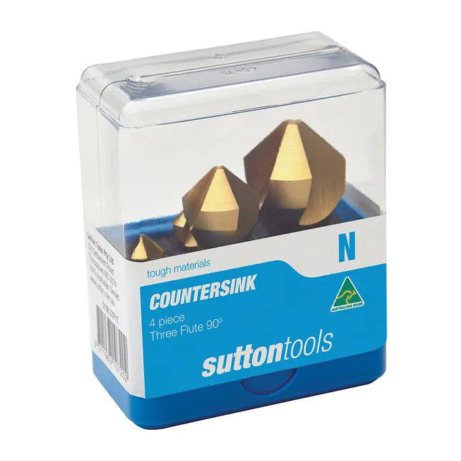 Sutton 4 Piece 10-28mm 90-deg 3-Flute Bit HSS TiN Countersink Metal Set C106STF1T