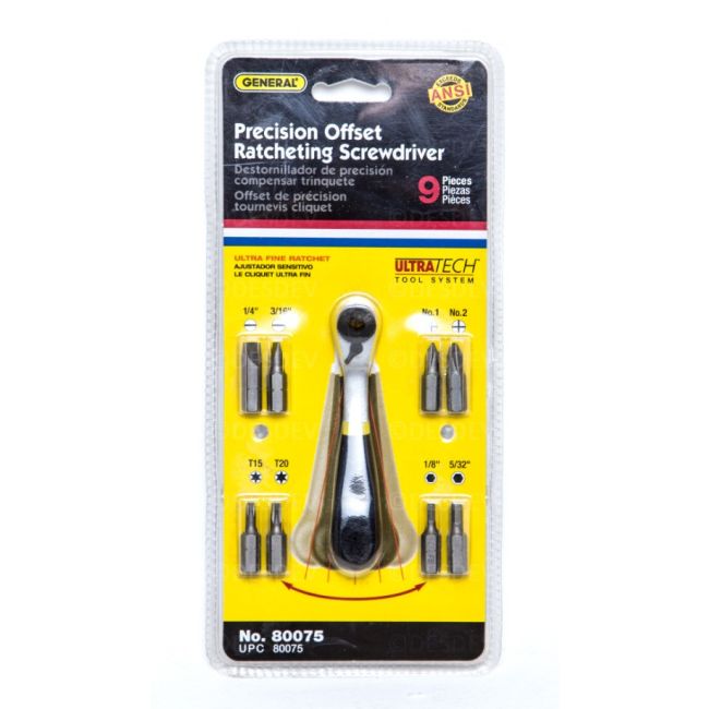 General Tools Screwdriver Set 9 Piece Ratchet Offset 80075