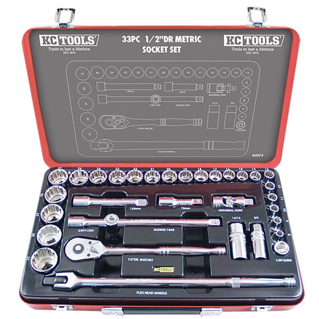 KC TOOLS Socket Set 33 Piece 1/2' DR METRIC A13173
