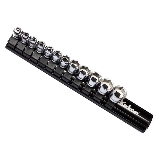 Koken Socket Set 1/4"Dr 6Pt 12 Piece inc Rail 4-14mm METRIC KoKen RS2400MZ/12