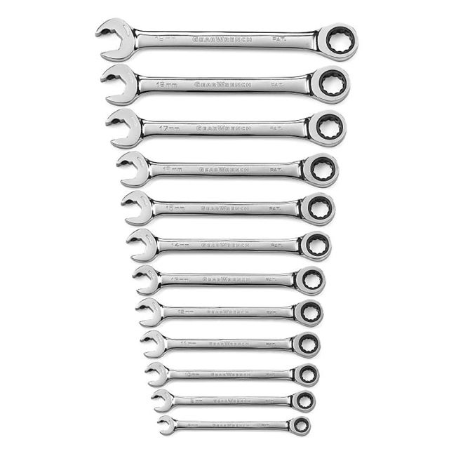 GearWrench Ratcheting Wrench Set 12 Piece 8-19mm 12PT METRIC Open End