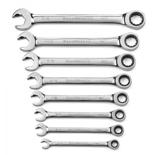 GearWrench Ratcheting Wrench Set 8 Piece 12Pt 5/16"-3/4" SAE Open End 85599