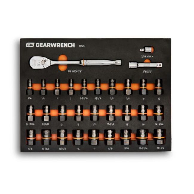 Geawrench 31PC 3/8" Drive 90T Ratchet and Bolt Biter Socket Set with Foam Storage Tray 86525