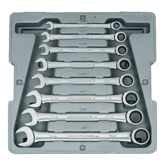 GearWrench Wrench Set 8 Piece 72-Tooth 12 Point Ratcheting Combination SAE 9308D