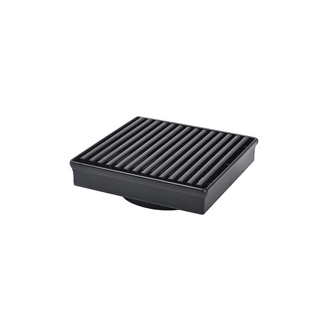 DTA Floor Drain 110mm Square 76mm Outlet S/Steel Black Grate Cover FLDR110GRB