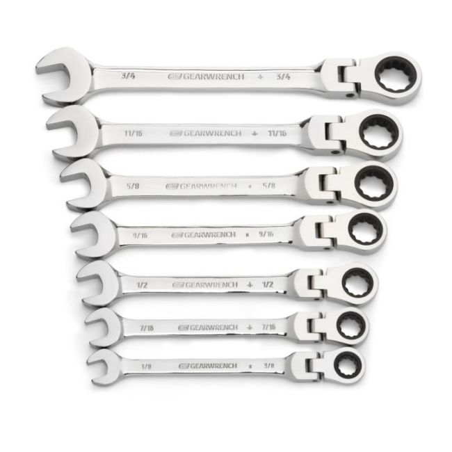 Gearwrench 7PC 72-Tooth 12 Point Flex Head Ratcheting Combination SAE Wrench Set 9700