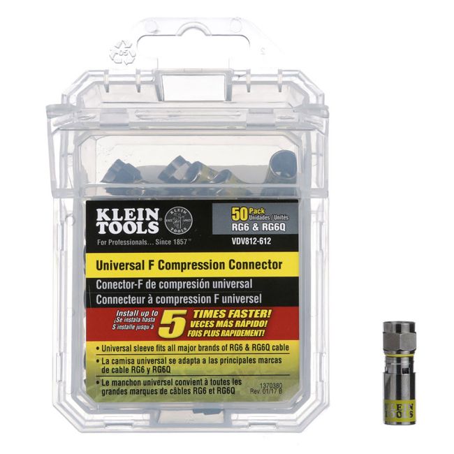 Klein Universal F Compression Coax Connectors RG6/6Q - 50 Pack A-VDV812-612