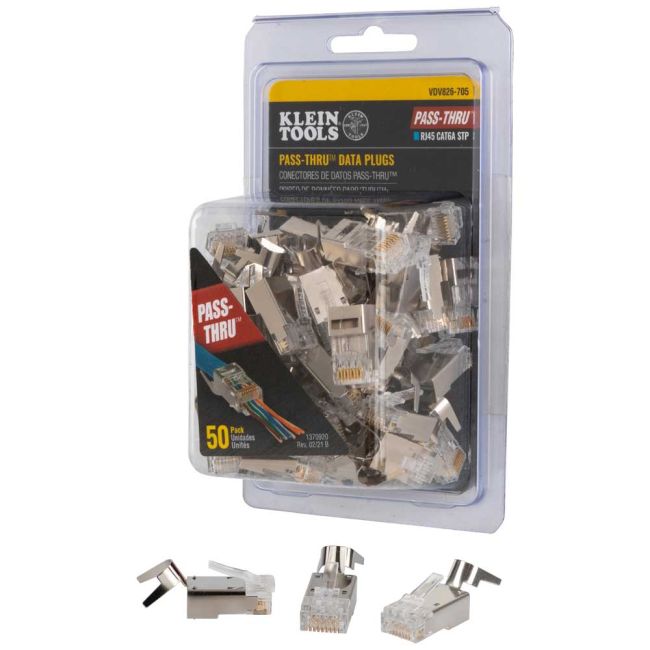 Klein Cat6A Pass-Thru Shielded Connectors 50Pk A-VDV826-705