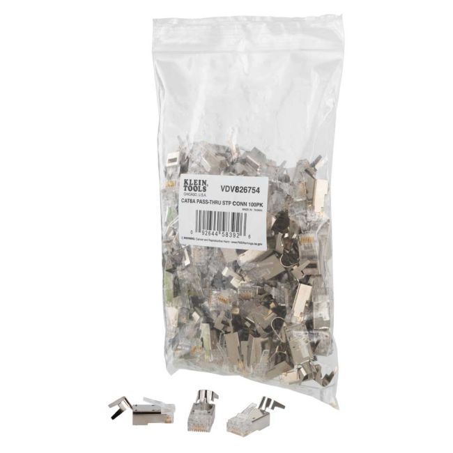 Klein Cat6A Pass-Thru Shielded Connectors 100Pk A-VDV826-754