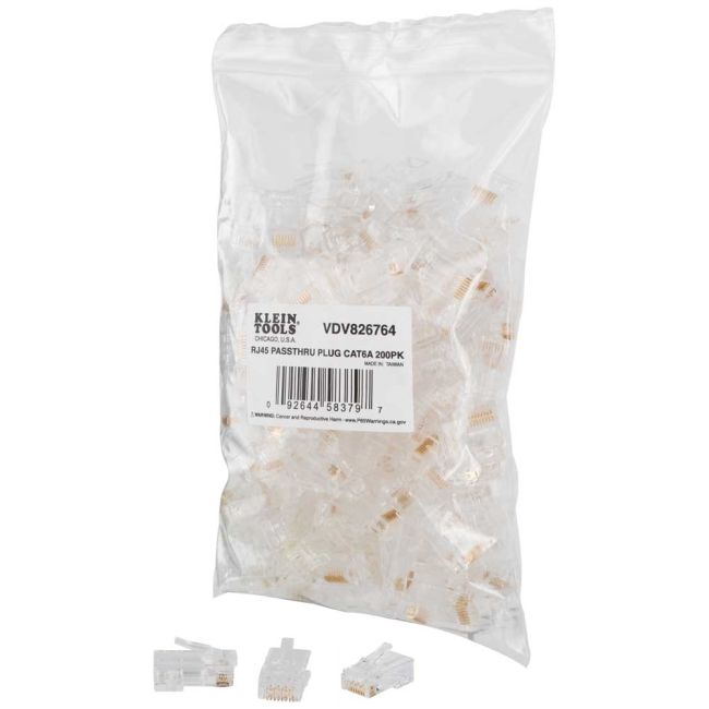 Klein Rj45 Pass Thru Plug Cat6A 200 Pack A-VDV826-764