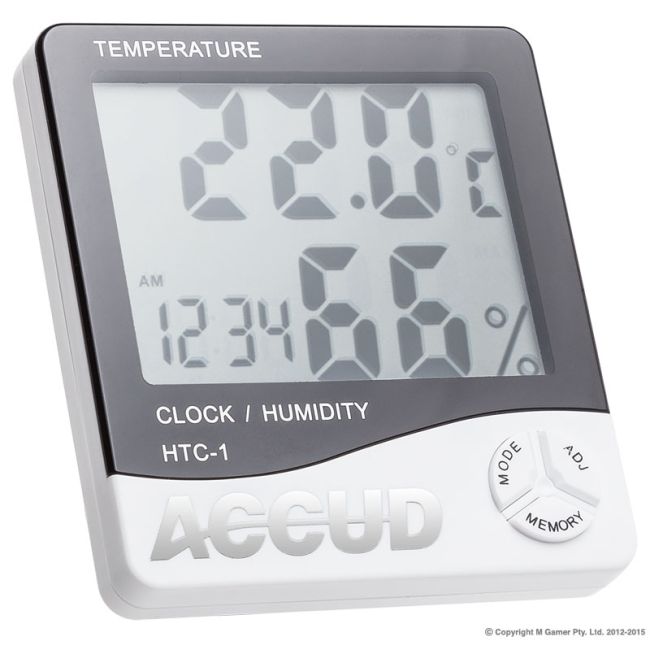 Accud Digital Hygrometer & Clock AC-HTC-1