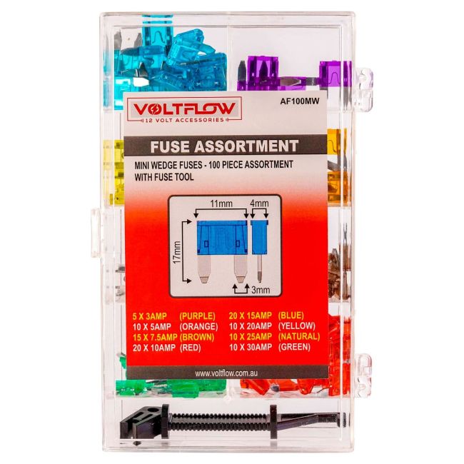 VoltFlow Car Fuses 100 Piece 3Amp - 30Amp Kits AF100MW
