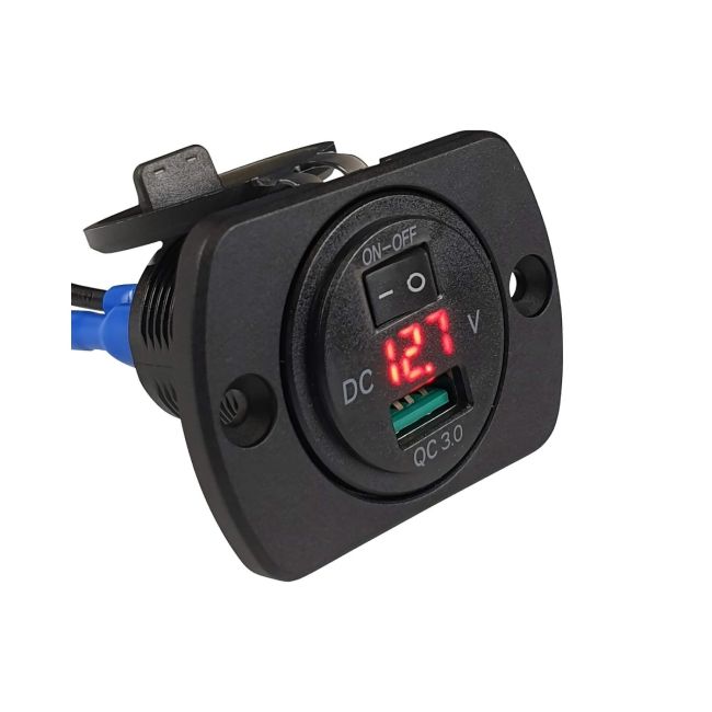 VoltFlow 12V Volt Gauge Flush Mount With USB And Switch ASFMUS