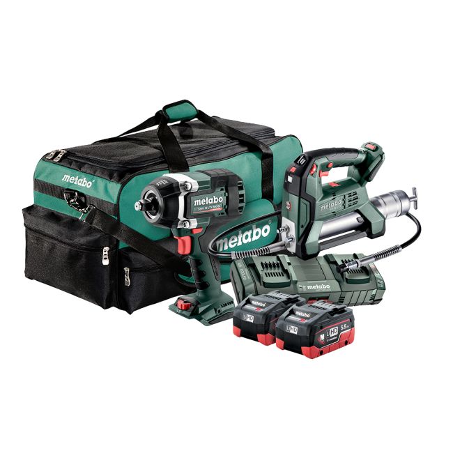 Metabo AU68205450 Cordless Impact Wrench Grease Gun Kit 18v 5.5Ah Li-Ion