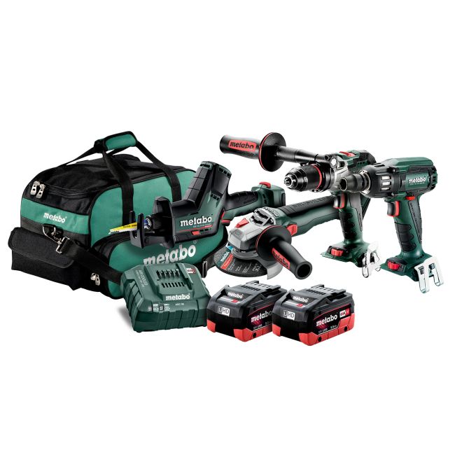 Metabo 18V 5.5Ah Brushless Drill/400Nm Wrench/Grinder/Sabre Saw Combo Kit MET18BL4SB2HD55EU AU68403150