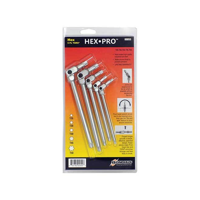 Bondhus 5 PC Chrome Star Hex-Pro T25-T50 Roy BD00055