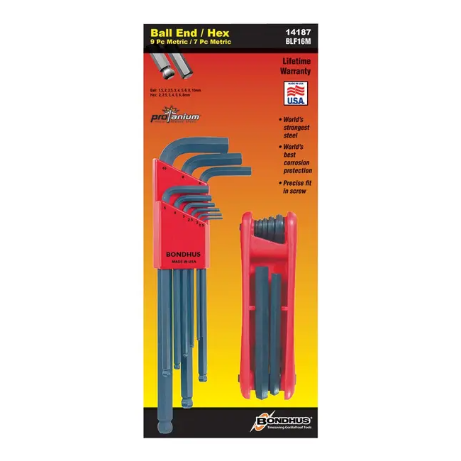 Bondhus 16 PC Ball L-WR Hex MM Foldup BD14187